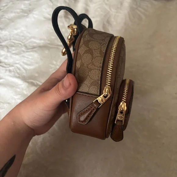 Coach Brown Signature Mini Backpack Coin Purse with Gold Hardware - Picture 3 of 5